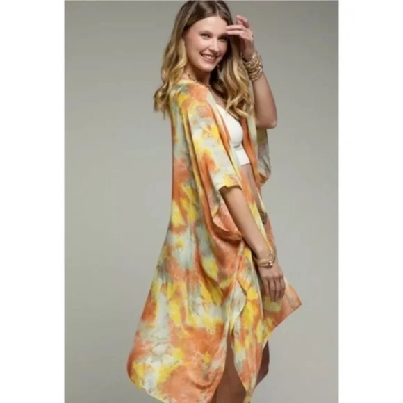 Sunrise Watercolor Tie Dye Boho Kimono Wrap Top - Picture 5 of 5